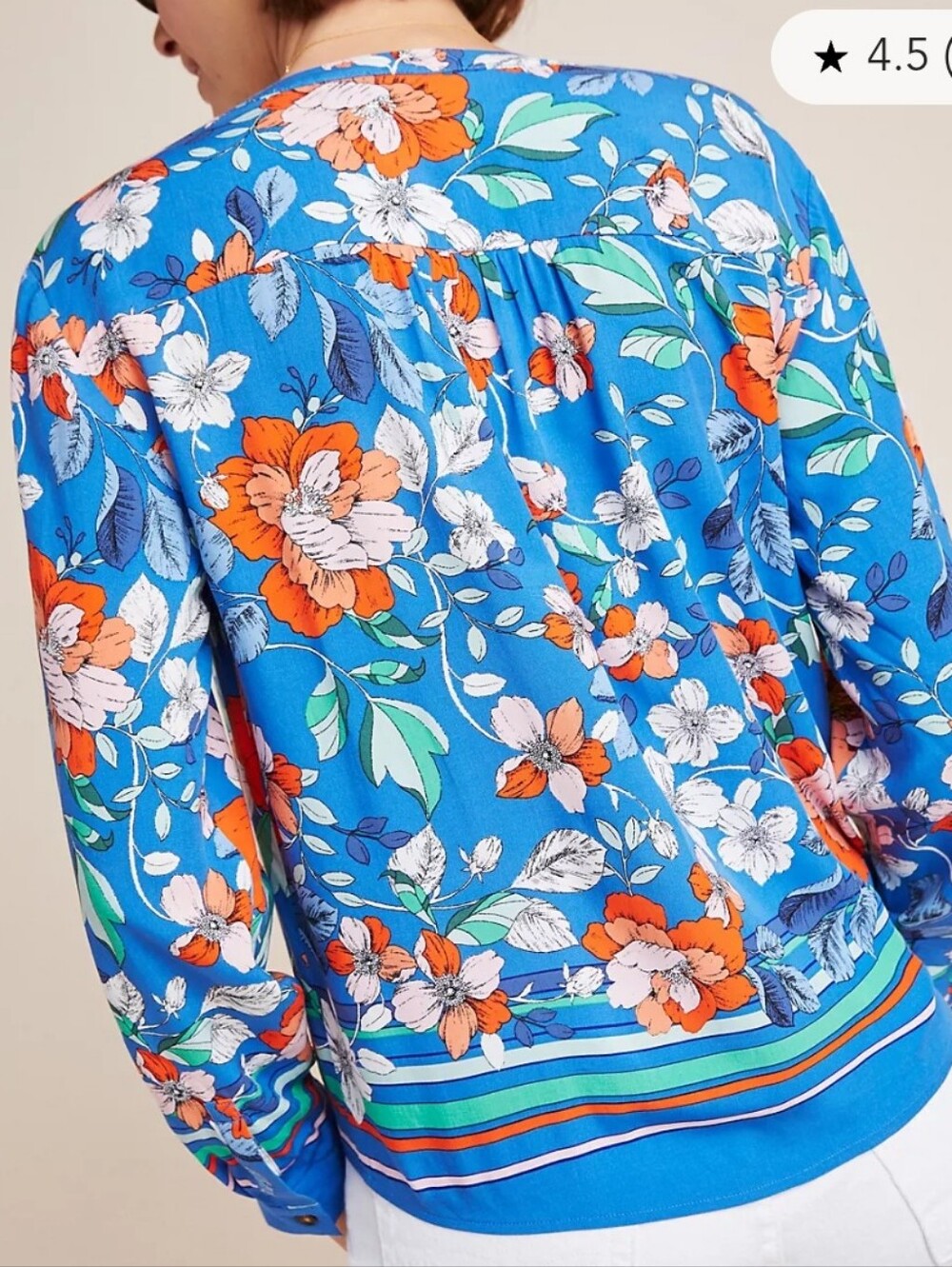 ANTHROPOLOGIE MAEVE Elan Scarf Print Blue Floral Tie-Front Blouse Size 14 - Picture 3 of 13
